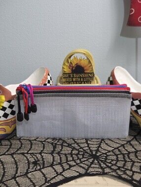 Set of 4 Multicolor Zipper Pouches - Clear Organization Bags NWOT